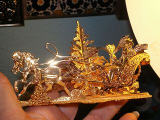 Vtg Danbury Gold Plated 1998 Ornament Filigree Sleigh,  Horse,  Tree