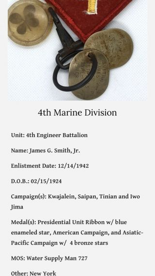 Wwii Dog Tags Usmc 4th Marine Division Iwo Jima Vet W/ Digital File