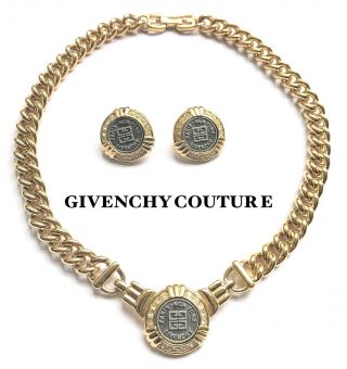 Rare Givenchy Etruscan Gold Necklace Earrings Set