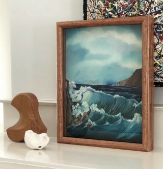 Vintage Seascape Painting Ocean Waves Rocky Beach “cloudy & Wet” Signed Henenan