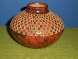 San Juan Pueblo Native American Pottery Etched Redware Vase
