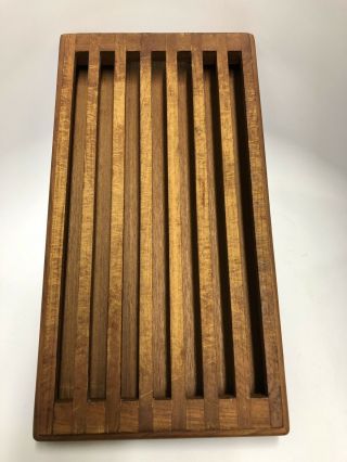 Vintage Mcm Teak Wood Bread Board Serving Trivet Crumb Tray Kalmar Designs