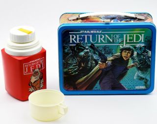 Vintage 1983 Return Of The Jedi Star Wars Metal Lunch Box With Thermos