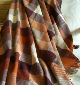 Vintage Faribo 100 Wool Siesta Throw Blanket In Fall Colors Plaid W Fringe Exc