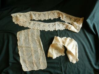 Victorian/edwardian Lace Cuffs,  Border And Handkerchief.