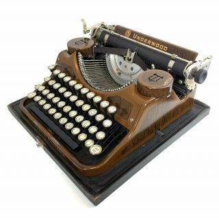 " Woody " Underwood Portable Typewriter Antique Vtg Woodgrain Faux Bois