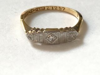 Vintage Art Deco 18 Ct Gold Platinum Diamond Engagement Ring.  Size K