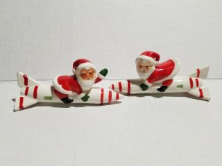 2 Vintage Shafford Santa On Rocket Ceramic Christmas Ornament,  Made In Japan