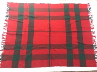 Horner Vtg Wool Throw Blanket Scottish Fringes Red Plaid Christmas Holiday Flaws