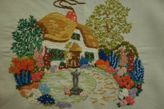 Vintage French Knot Raised Embroidery Country Cottage Flower Garden Cushioncover
