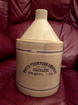Potts Thompson Liquor Distillers Atlanta Ga 1 Gal Stoneware Jug
