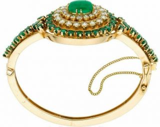 Vintage 3.  22 Ctw Emerald And Diamond Bangle 7.  5 " Bracelet - 18kt Yellow Gold Over