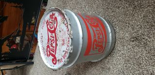 Vintage Pepsi Cola Double Dot 10 Gallon Metal Syrup Can Drum With Lid.