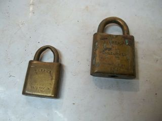 2 Old Brass Padlocks Eureka Eagle No Keys