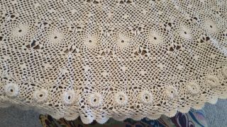 Atq/vtg Hand Crochet Off White/ivory 54 " Round Tablecloth Cotton Thread