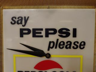 ANTIQUE 1960s PEPSI - COLA ADVERTISING CLOCK SIGN SQUARE Say Pepsi Please 2