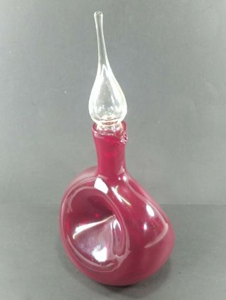 Vintage Bischoff Ruby Red Glass Liquor Decanter W/ Clear Teardrop Stopper