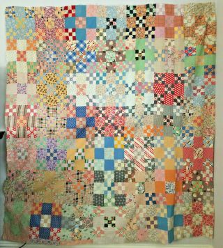 Large Vintage Nine Patch Within Nine Patch Quilt Top 1930 