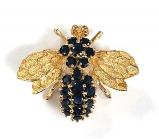 Vintage William Lam & Co.  14k Gold Natural Sapphire Bumble Bee Pendant / Brooch