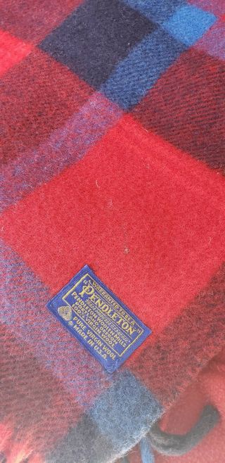 Pendleton Wool Blanket Plaid Blue Red 52 X 66