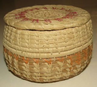 Vintage Native American Indian Trinket With Lid Basket 2.  75 " H Exceptional Con