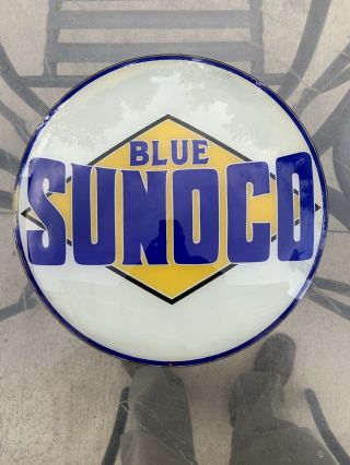 Vintage 1930’s Blue Sunoco 15” Gas Pump Globe