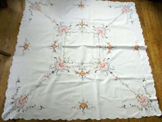 Madeira colour linen tablecloth & 4 napkins,  Hand embroidery cut work etc 3