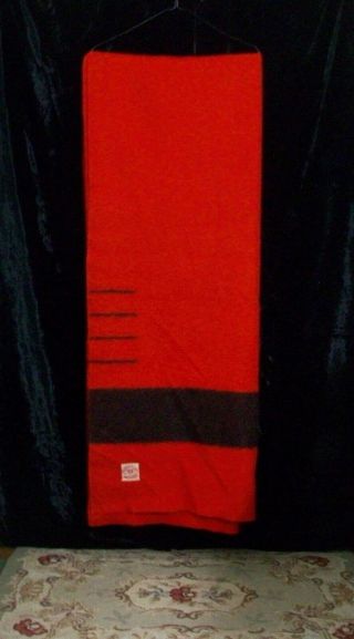 Hudson Bay Wool Blanket Vintage 4 Point Scarlet Red Black Stripe Made In England