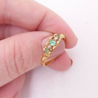 18ct Gold Emerald Rose Cut Diamond Ring,  5 Stone Georgian 18th Century