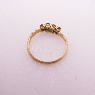 18ct gold emerald rose cut diamond ring,  5 stone Georgian 18th century 3
