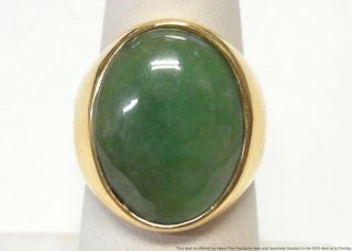 Huge 10.  75ct Natural Jadeite Jade 14k Gold Mens Ring 9gram Vintage Classic Sz 8