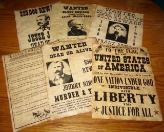 Pledge Of Allegiance Old West Wanted Posters Jesse James Johnny Ringo Black Bart