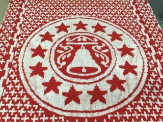 RARE Vintage Collectors - Patriotic Red and White Chenille Bedspread Eagle Bell 2