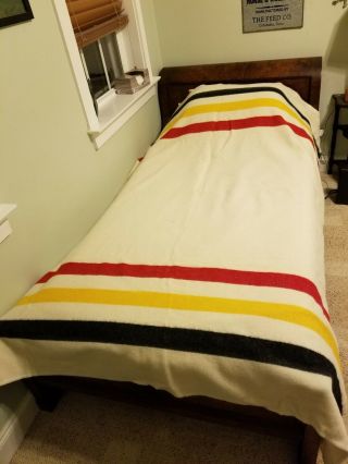 Vintage Hudson Bay Style 3 Stripe Wool Blanket,  Twin