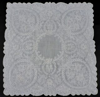 Antique 19th C Rich Hand Embroidered Appenzell Handkerchief W Florals