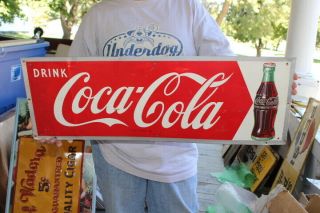 Rare Size Vintage 1950 Coca Cola Soda Pop Gas Station 28 " Metal Sign