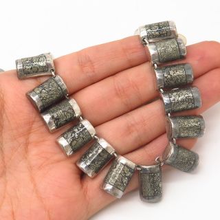 925 Sterling Silver Vintage Mexico Real Pyrite Gem Book Chain Necklace 17 "