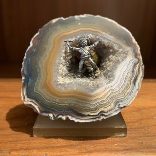 Geode Crystal Rock With Pewter Miner Fools Gold
