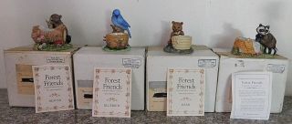 4 Franklin Forest Friends Porcelain Figurines Mib Beaver Bluebird Raccoon,