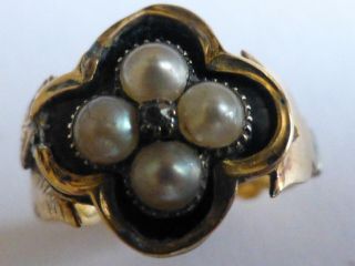 1833 date,  2 Antique Pearl,  Diamond & enamel 18 ct.  Gold rings. 3