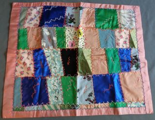 Antique Vintage Baby Doll Crazy Quilt Hand Stitched Embroidered 22 X 18 "