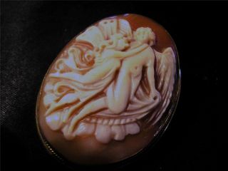 Fabulous Antique Rare Solid Silver Gilt Psyche & Angel Cameo Brooch