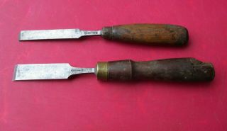 2 Vtg W.  Butcher Cast Steel Tang Chisels 3/4 " And 1/2 " - Arrow And Cross Marking