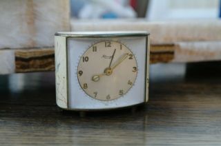 Vintage Art Deco KIENZLE Clock 1930 ' s Travel Clock,  Enamel Bird Decorated Brass 2