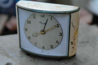 Vintage Art Deco KIENZLE Clock 1930 ' s Travel Clock,  Enamel Bird Decorated Brass 3