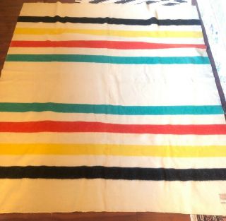 Vintage Polar Star Striped Wool Blanket 72 X 84 Full/queen