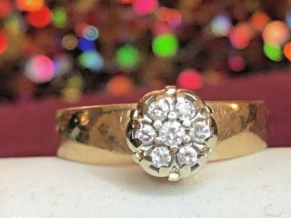 Vintage Estate 14k Gold Diamond Ring Engagement Wedding Flower Signed Tw Halo