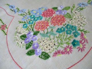 Vintage Tablecloth Hand Embroidered With Flowers - 50 " Sq.