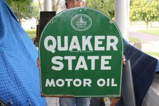 Vintage 1966 Quaker State Motor Oil 2 Sided Gas Station 29 " Metal Sign