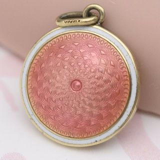 Vtg 14k Gold Art Deco Guilloche Enamel Pink Enamel Miniature Charm Pendant